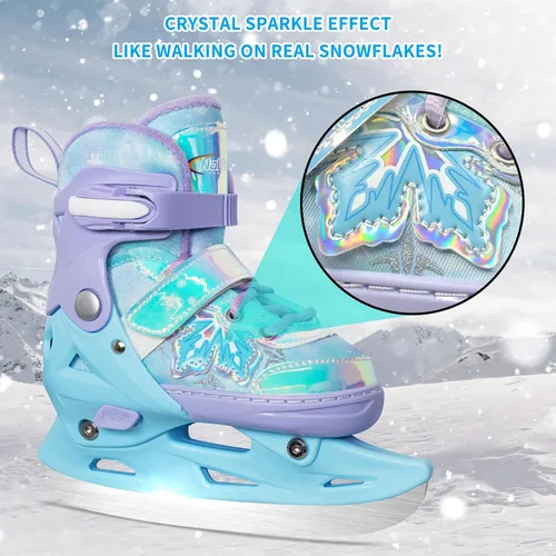 Vista 4 de Patines de hielo ajustables Nattork para niños - 4 tallas ajustables con cordones, patines de hockey con forro de felpa cálido, soporte de tobillo