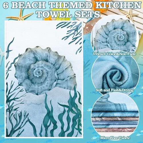 Vista 5 de Boyiee - Juego de 6 toallas de cocina de playa con temática marina, toallas de té náuticas con animales del mar, 60 x 40 centímetros, regalos