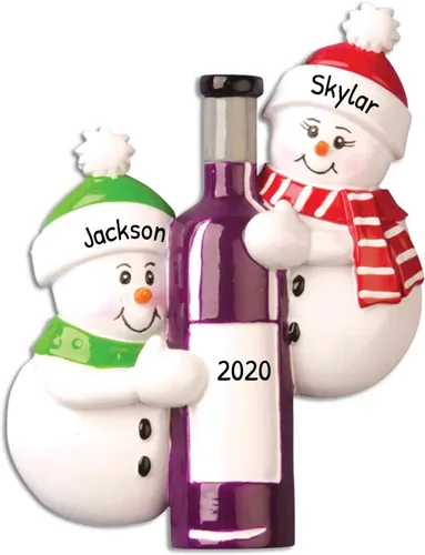 Vista 3 de Adorno personalizado en 3D de nuestra primera Navidad 2025 Adornos personalizados de muñeco de nieve para parejas, amantes del vino, adorno