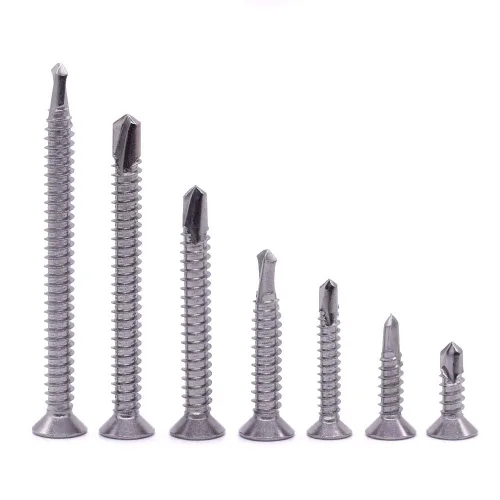 Vista 5 de Tornillos autoperforantes Phillips planos #6 x 1 para metal, tornillos Tek de chapa de acero inoxidable 410, cabeza avellanada, autoadhesivos