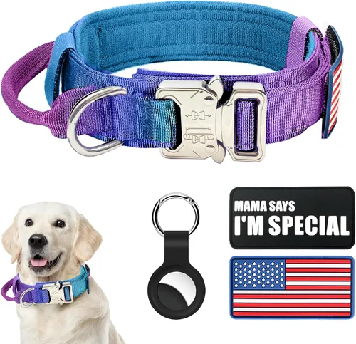 Vista 23 de Collar táctico para perro y correa elástica, juego de collar y correa militar para perro con bandera estadounidense de Estados Unidos, collar K9
