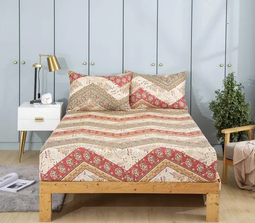 Vista 9 de DaDalogy Bedding - Sábana bajera ajustable con diseño floral botánico con funda de almohada, patrón de filigrana de cachemira cheurón bohemio