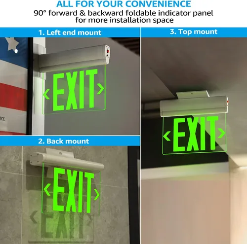 Vista 3 de LEONLITE Señal de salida de emergencia verde, UL 924, señal de salida LED iluminada por borde, luces de salida cableadas con respaldo de batería