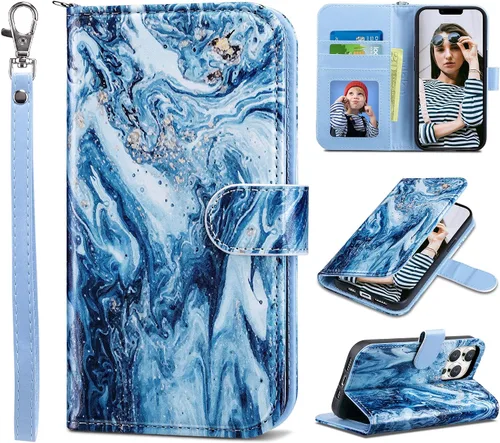 Vista 32 de ULAK Compatible con iPhone 13 Funda tipo cartera para mujer, funda tipo billetera de piel PU con tarjetero y función de caballete, funda protectora