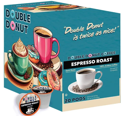 Vista 83 de Double Donut Coffee Cápsulas de Café Half Caff, Cápsulas de Café de Media Cafeína de Porción Individual para Cafeteras Keurig K Cup, Tostado Medio