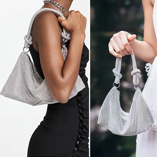 Vista 2 de TOPALL Bolso brillante con diamantes de imitación monederos plateados con diamantes para mujer para noche graduación bolsa de hobo Bling