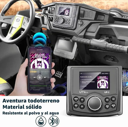 Vista 2 de Powersports UTV Stereo AM/FM con Bluetooth Streaming 3 zonas, compatible con cámara de visión trasera, interruptor amplificador externo