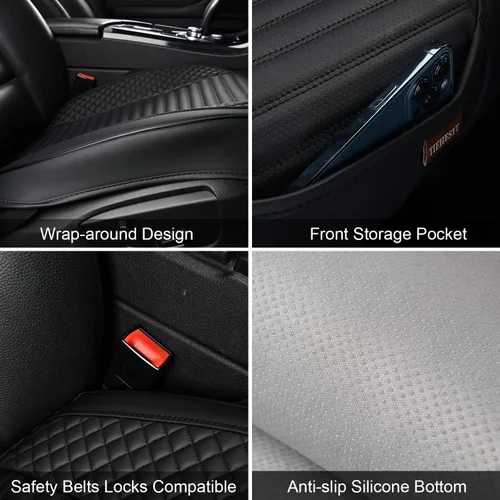 Vista 2 de TIEHESYT 2 fundas de piel de napa para automóviles, funda de asiento delantero inferior para automóvil, cojín de asiento sin respaldo