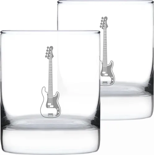 Vista 5 de Vidrio de rocas de bajo eléctrico personalizado – Regalos de música para bajistas, profesores y accesorios musicales para músicos que tocan bajo