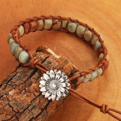 Vista 10 de Sedmart Pulseras de piedra hechas a mano para mujeres con piedras hippie de cuero, pulsera de cuentas curativas para mujeres y hombres