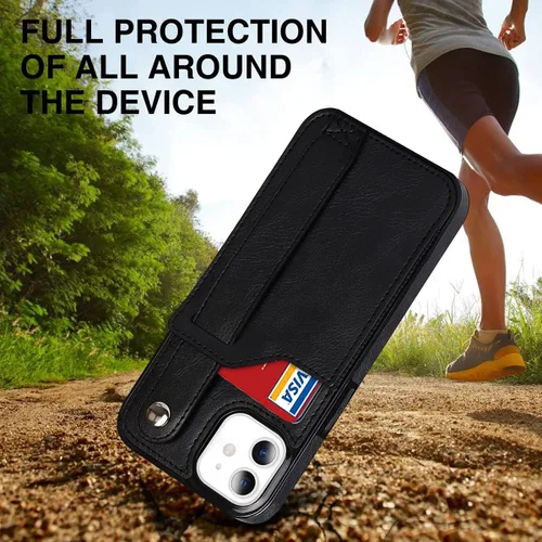Vista 5 de Funda de teléfono diseñada para iPhone 11/Eleven con protector de pantalla, correa de muñeca ajustable, ranura para tarjeta de crédito, delgada, a