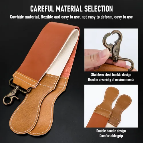 Vista 5 de Kit de maquinilla de afeitar profesional de hoja recta con Strop, afeitadora de peluquero de borde recto, afeitadora afilada de acero inoxidable