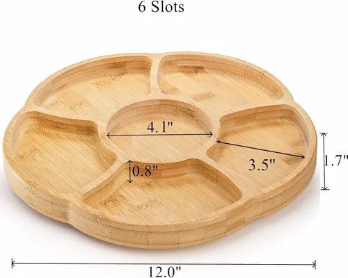 Vista 2 de Cididu Lazy Susan - Bandeja de servir de 12 pulgadas, bandeja de comida de bambú, platos divididos para aperitivos, bandeja giratoria de 360°