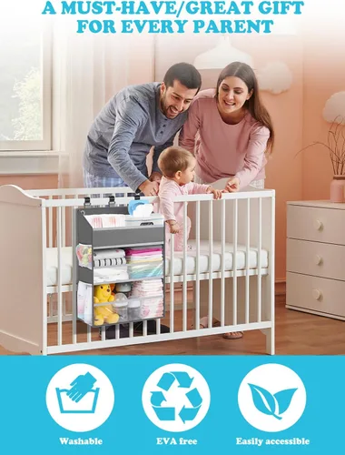 Vista 7 de Organizador de pañales colgante PHOTOONE para cuna – Organizador espacioso para guardería de bebé niña/niño para mesa de cambio, corralito/pared