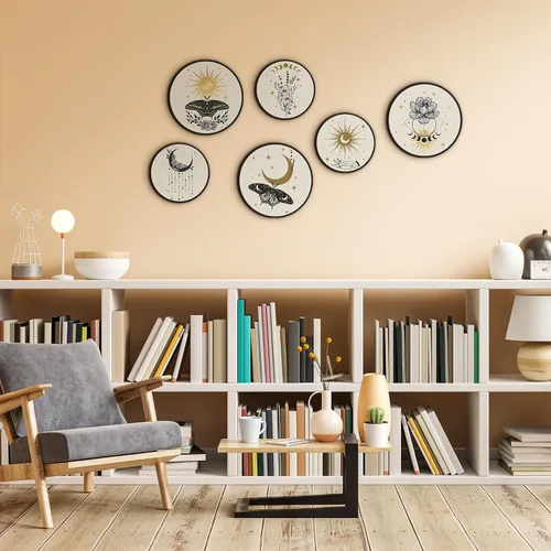 Vista 5 de Barydat 6 Piezas Arte de Pared Boho de Plantas de Madera Decoración de Pared Boho Granja Rústica Colgante de Pared Bohemia para Dormitorio Sala