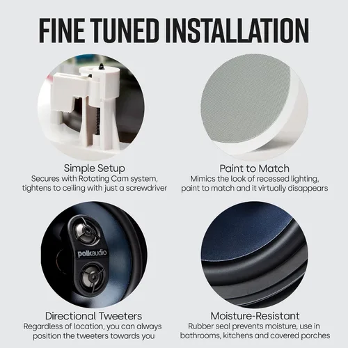 Vista 4 de Polk Audio RC6s - Altavoz estéreo en techo de 6.5 pulgadas Doble canal desde una sola ubicación Perfecto para colocación húmeda y húmeda