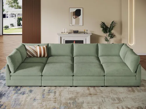 Vista 24 de VANOMi Sofá modular modular en forma de L de 98 pulgadas con otomana Beige