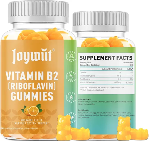 Vista 9 de Gomitas de vitamina B2 Riboflavina 400 mg Vitamina B2 400 mg masticable para adultos y niños, alivio de la migraña y apoyo de energía y sistema