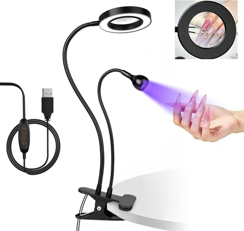 Vista 3 de Mlogiroa - Lámpara de uñas UV con clip para uñas de gel, cuello de cisne, secado rápido