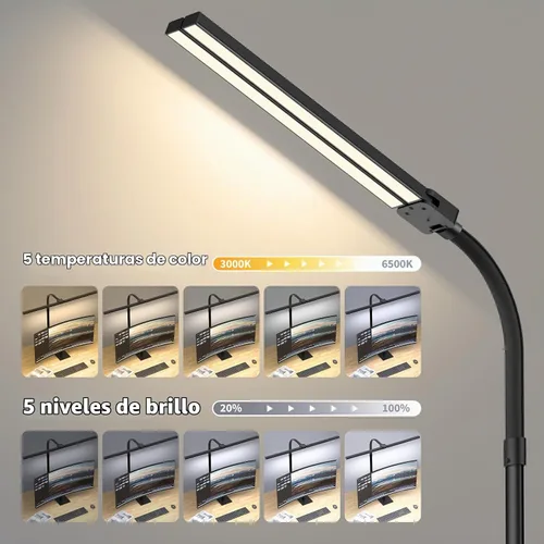 Vista 4 de Lámpara de escritorio LED para arquitecto, luz de tarea de doble cabeza Negro