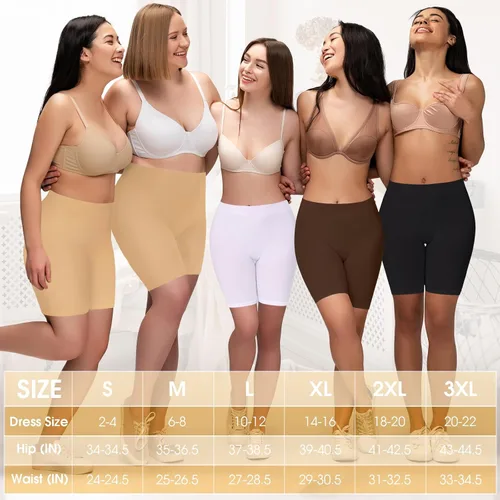 Vista 6 de Yeblues Pantalones cortos para debajo de los vestidos para mujer, paquete de 3 pantalones cortos antirozaduras, pantalones cortos refrescantes
