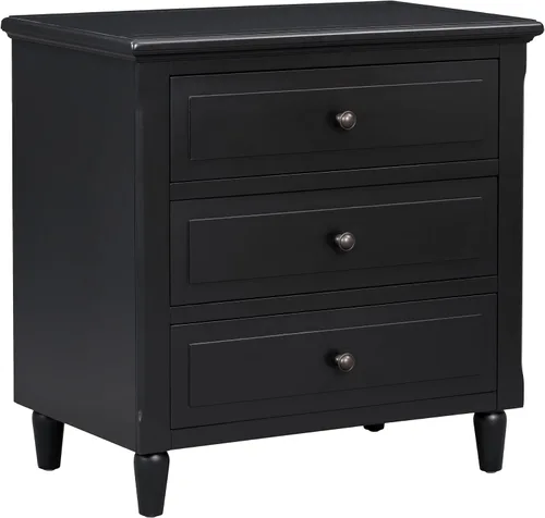Vista 6 de Farmhouse Nightstand with 3 Drawers and Smooth Gliding Rails, Bedside Table Cabinet with Metal Handle, Minimalist Modern Small End Table for