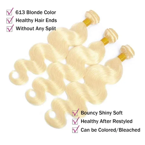Vista 2 de Extensiones de cabello humano ondulado rubio 613 de 12 pulgadas, 100% sin procesar, grado 14A, cabello humano virgen brasileño sin procesar, 1