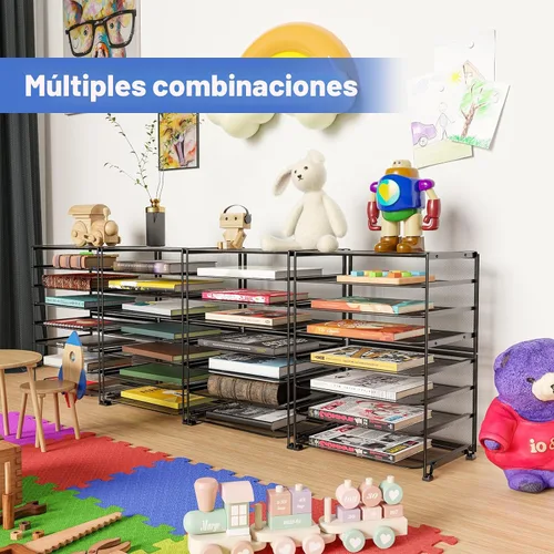 Vista 4 de Simple Trending – Organizadores de archivos de escritorio de 8 niveles, juego de 2, de malla metálica para oficina o escuela, color negro
