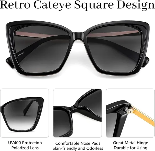 Vista 4 de FEISEDY Gafas de sol polarizadas de moda para mujer, gafas de sol cuadradas retro para mujer con ojo de gato B4134