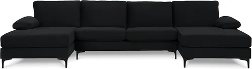 Vista 18 de Sofá modular moderno en forma de L, con diván extra ancho y patas doradas Gris