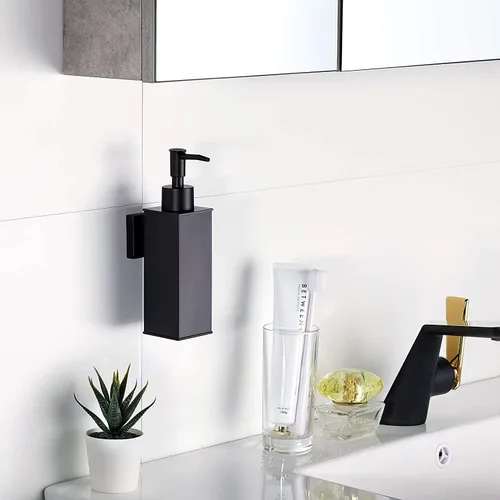 Vista 2 de BGL Dispensador de jabón de acero inoxidable 304 para montaje en pared, dispensador de líquido y jabón negro para cocina y baño