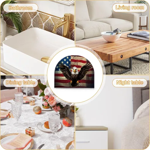 Vista 7 de Qilmy Servilletero con bandera estadounidense y águila para mesas, servilleteros para cocina, servilleteros de mesa, servilleteros de cóctel