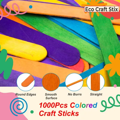 Vista 3 de Palitos de manualidades jumbo de colores Eco Craft Stix de 6 pulgadas, paquete de 1,000 unidades de palitos de manualidades jumbo