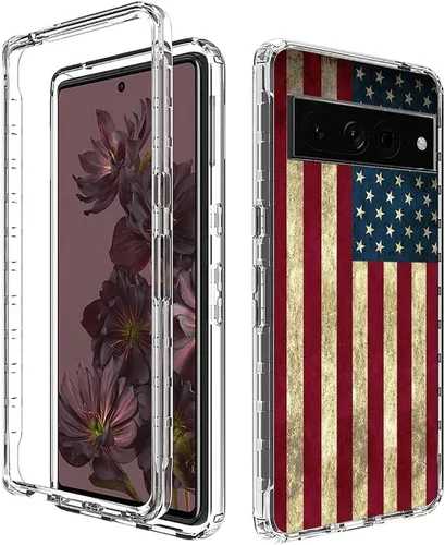 Vista 6 de Funda protectora para Pixel 7 Pro/Google 7 Pro, diseño de bandera transparente y bonita funda protectora de cuerpo completo para Google Pixel 7 Pro