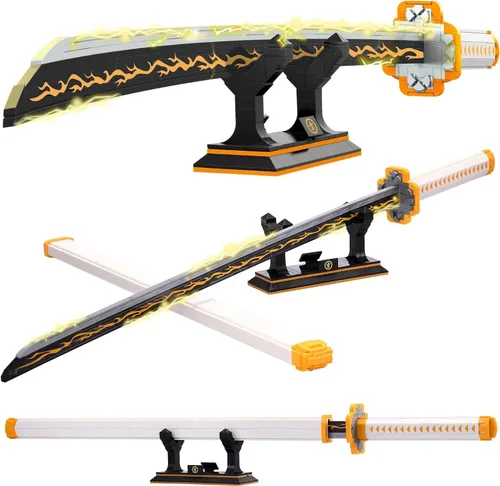 Vista 8 de HIGH GODO Juego de construcción de espadas para cosplay de anime, 936 piezas, una espada Enma Zoro morada de 38.8 pulgadas con vaina y soporte