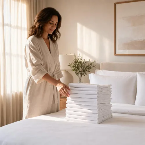 Vista 8 de Pacific Linens Juego de 12 fundas de almohada de percal suave, de lujo, sin arrugas, mezcla de algodón Polly de 200 hilos, ropa de cama de grado