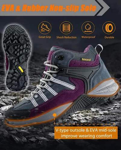 Vista 4 de Wantdo Botas de senderismo impermeables para mujer antideslizantes botas tácticas para senderismo al aire libre