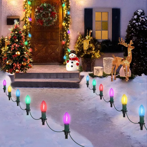 Vista 11 de USOKYO Luces LED C9 de 45 pies para caminos de Navidad al aire libre, 30 bombillas multicolor, impermeables, conectables, luces de Navidad