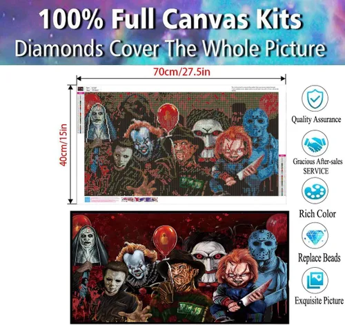 Vista 2 de KYOQFVN Kits de Pintura de Diamantes de Halloween para Adultos, Kit de Arte de Diamantes de Payaso de Halloween 5D Redondo Completo, Pintura