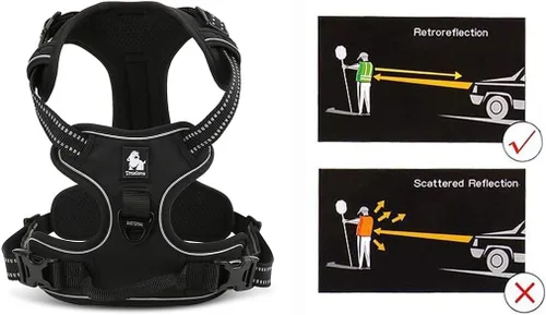 Vista 3 de JUXZH Truelove Arnés para perro sin tirones con mango de fácil control y 2 accesorios para correa, chaleco reflectante ajustable para mascotas Negro
