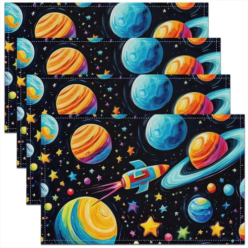 Vista 15 de Juego de 4 manteles individuales con diseño de mariposas y animales voladores de noche de ensueño de 12 x 18 pulgadas para mesa de cocina, tapetes