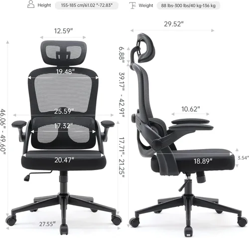 Vista 2 de Silla de oficina ergonómica, silla de escritorio para computadora con malla de respaldo alto y soporte lumbar ajustable, sillas giratorias