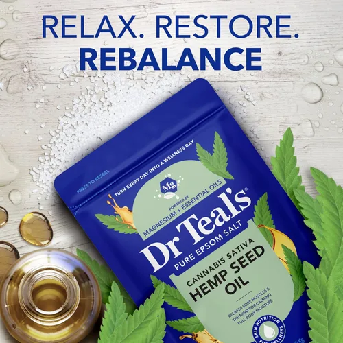 Vista 4 de Dr Teal's Remojo puro de sal de magnesio de Epsom, aceite de semilla de cáñamo de cannabis sativa, 3 libras