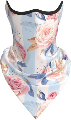 Vista 2 de Bufanda con estampado de rayas de flores, protección UV, pasamontañas, resistente al viento, bandana para deportes al aire libre, transpirable