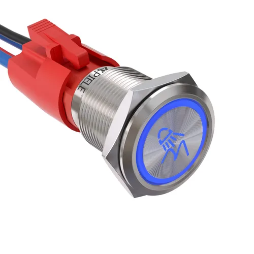 Vista 22 de APIELE Interruptor de botón de presión para barra de luz LED, encendido/apagado SPST, acero inoxidable, 10A, 12V, 24VDC, precableado, 19mm, 0.74