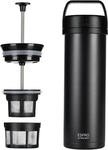 Vista 12 de ESPRO P0 Cafetera de prensa francesa ultraligera para viajes, acero inoxidable aislado al vacío, 16 onzas, azul Egeo