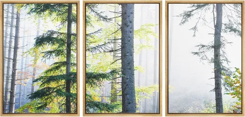 Vista 124 de NWT Lienzo enmarcado para pared, juego de arte en acuarela pastel, bosque de montaña oscura, naturaleza silvestre, ilustraciones de arte moderno