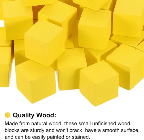 Vista 3 de uxcell 100 bloques de madera para manualidades, cubo de madera sin terminar de 1 pulgada, bloque cuadrado de madera de pino para proyectos