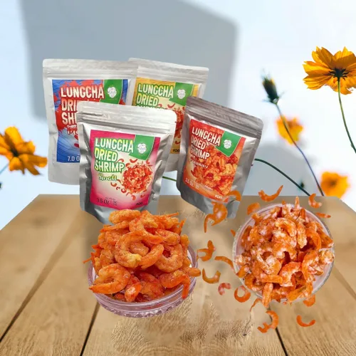 Vista 6 de Camarones secos de tamaño "M" para recetas tailandesas y cocina asiática, sabor a mariscos sin cáscara y sin cabeza como aperitivo con un sabor
