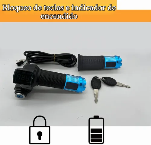 Vista 5 de 1 Par de Empuñaduras de Acelerador de Bicicleta Eléctrica, Manillar Giratorio Universal de Bicicleta Eléctrica Scooter con Pantalla LCD de Voltaje